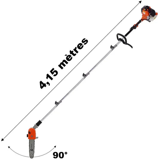 Élagueuse thermique sur perche avec tête orientable, 52 cm3, 3 CV, longueur 4.15 mètres - GT GARDEN