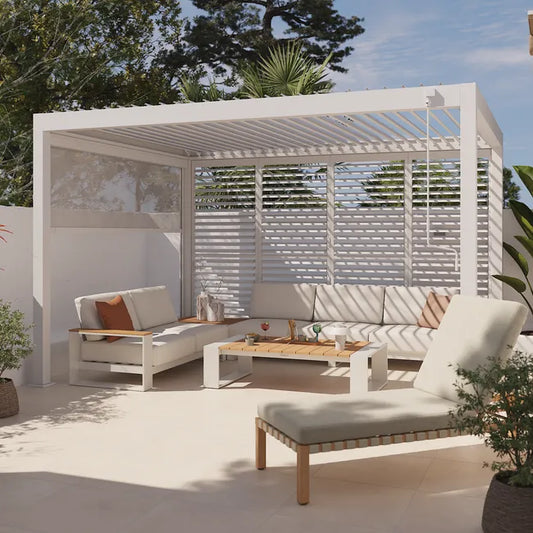 Pergola bioclimatique autoportante NATERIAL Astra aluminium blanc, 11.79 m²