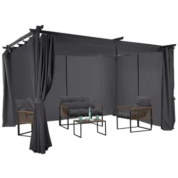 Pergola édition limitée toit rétractable 3x4 M et 4 rideaux gris anthracite