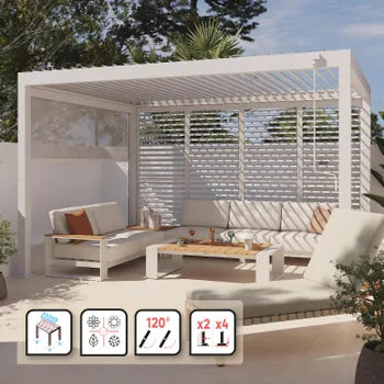 Pergola bioclimatique autoportante NATERIAL Astra aluminium blanc, 11.79 m²