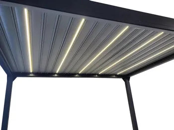 Pergola bioclimatique autoportante+led GREEN OUTSIDE Ménéa aluminium noir, 15 m²
