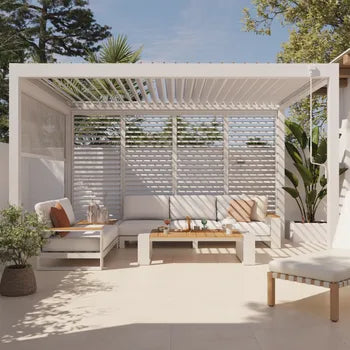 Pergola bioclimatique autoportante NATERIAL Astra aluminium blanc, 11.79 m²