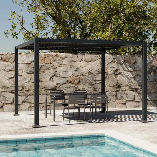 Pergola bioclimatique anthracite. aluminium et acier. 3x3m. lames orientables PALACE 3X3M