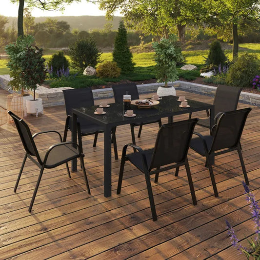Salon de jardin MADRID table 150 CM et 6 chaises empilables noir
