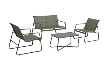 Salon bas de jardin Cleo en acier vert savane, 4 personnes