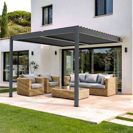 Pergola bioclimatique adossée Anthracite en Aluminium 9 m²