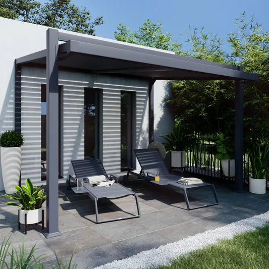 Pergola bioclimatique adossée Odyssea NATERIAL alu gris anthracite, 10.39 m²