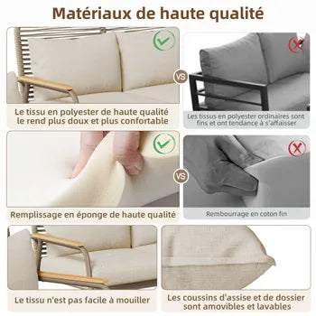 Salon bas de jardin en Métal Beige 4 personnes