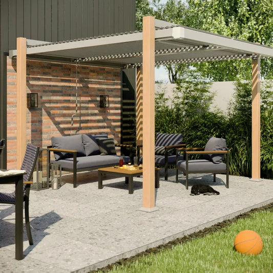 Pergola bioclimatique autoportante Odyssea NATERIAL aluminium chêne, 10.69 m²