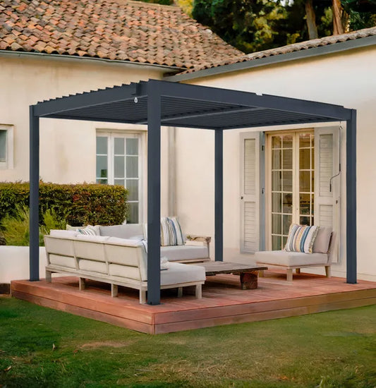 Pergola bioclimatique autoportante Gris en Aluminium 7.9 m²