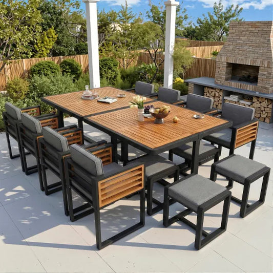 Set jardin – salon 12 chaises + table, terrasse/balcon, table massif, 12 personnes, mobilier jardin et repas.