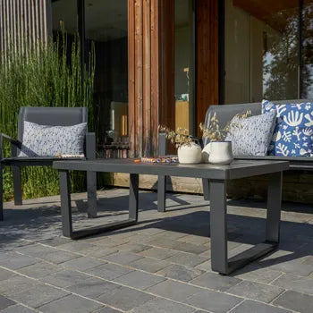 Salon bas de jardin Aramis en aluminium/textilène gris, 4 personnes